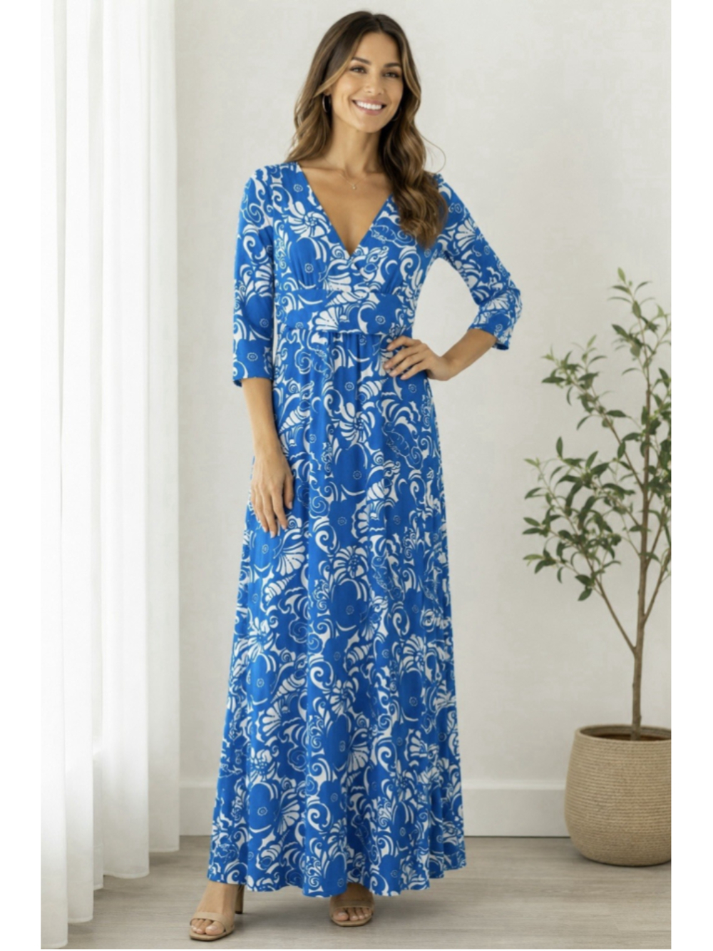 Lilly Pulitzer Gloria Maxi Dress Large Blue Beach Seashell Coastal Resort Party